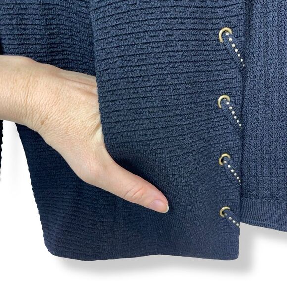 St. John Collection Textured Knit Blazer with Gold Grommet Detail - Picture 8 of 10